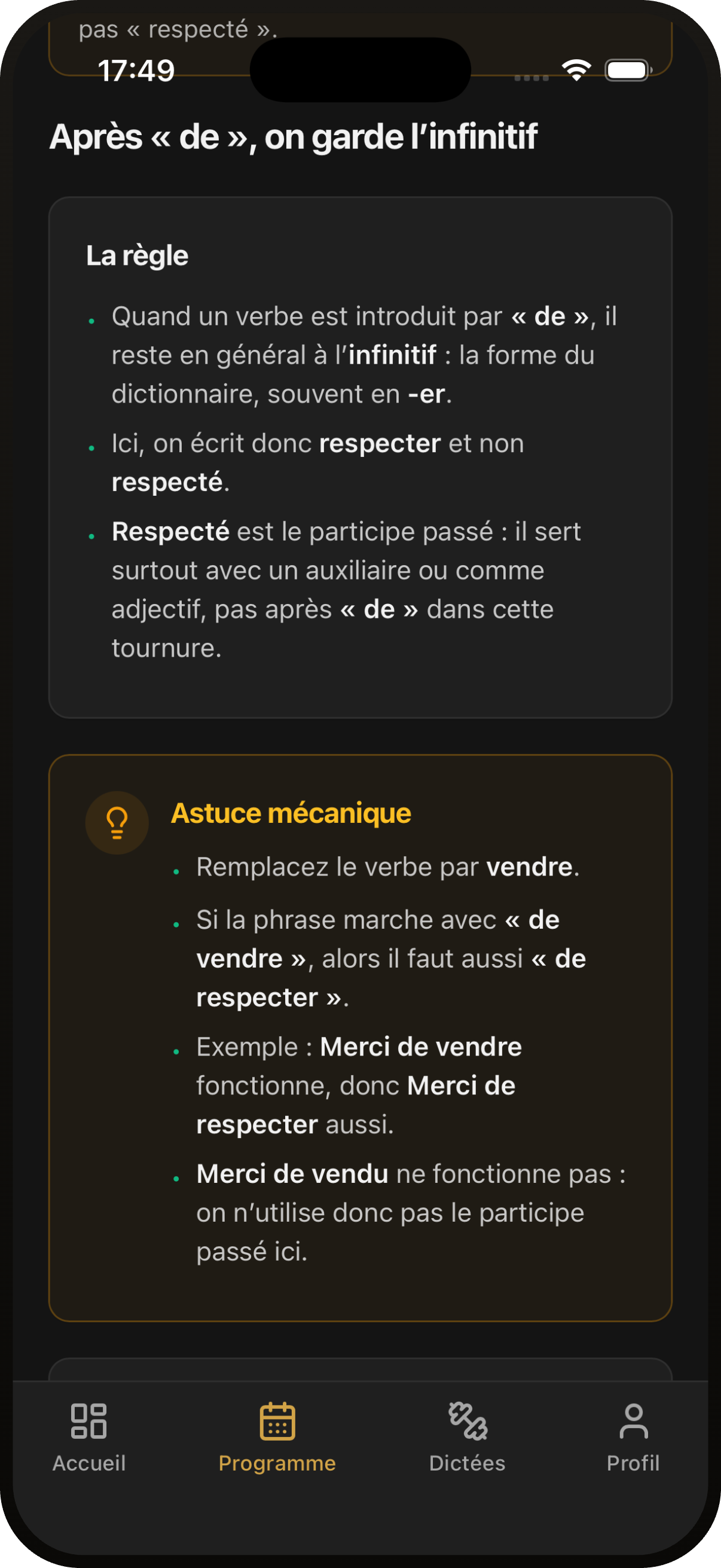 Leçon et astuce sur mobile